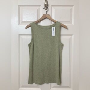 Chico’s 1 Green 100% Cotton Hanna Boat Neck Tank Top Small Sleeveless Minimalist